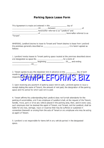 Parking Space Lease Form pdf free
